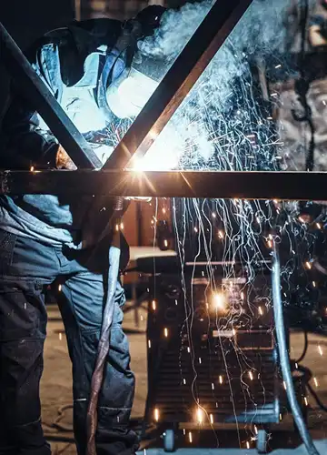 Construction site with steel framework installation