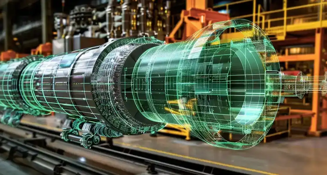 Horizontal screw conveyor moving cement in a construction site