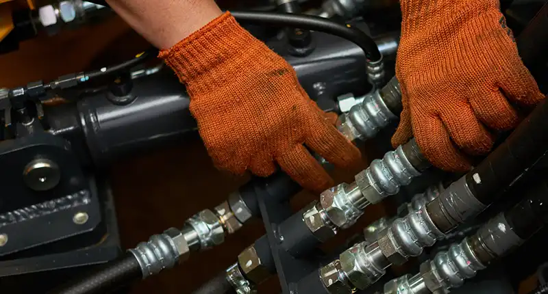 Kinked hydraulic hose causing system pressure drop