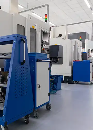 A data visualization dashboard on a tablet or screen, overlaid on a shot of a factory floor. Represents data integration.