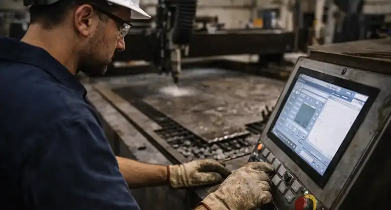 engineer getting measurement on the machine