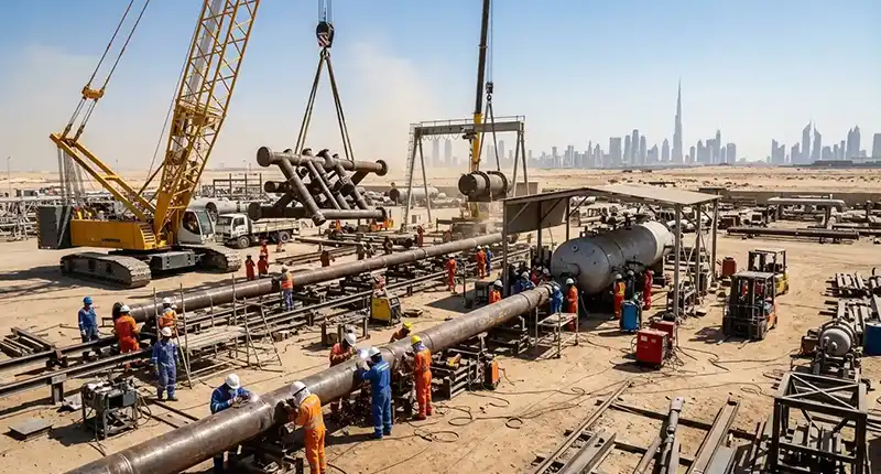 prefabricated steel components ready for construction in Dubai