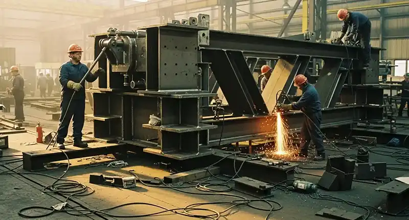 Custom heavy steel beams manufactured by fabrication company in Dubai