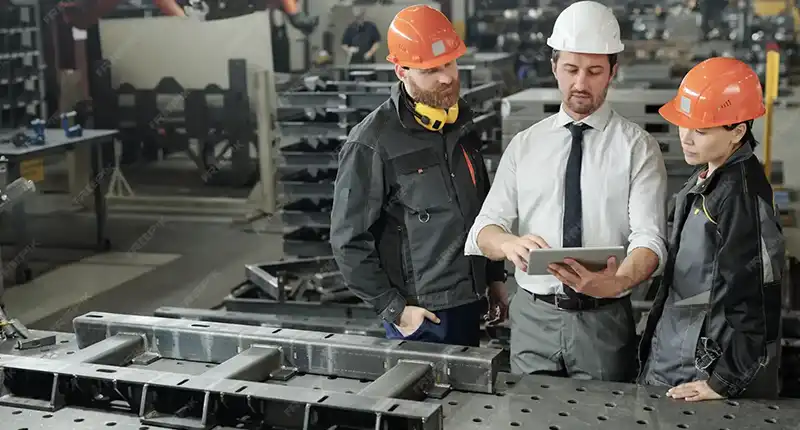 engineers are working in metal machining company