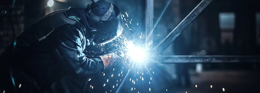 Brightsun Industries team performing accurate measurements on custom steel brackets for UAE construction projects
